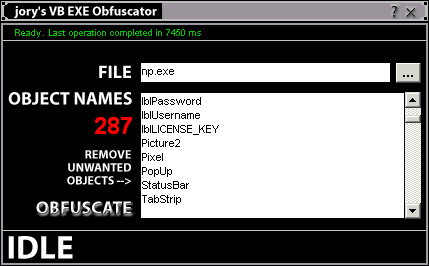 Labels detected in an EXE binary *before* obfuscating